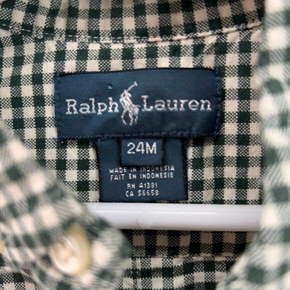 Ralph Lauren size 24M green gingham long sleeve button up - Picture 3 of 5